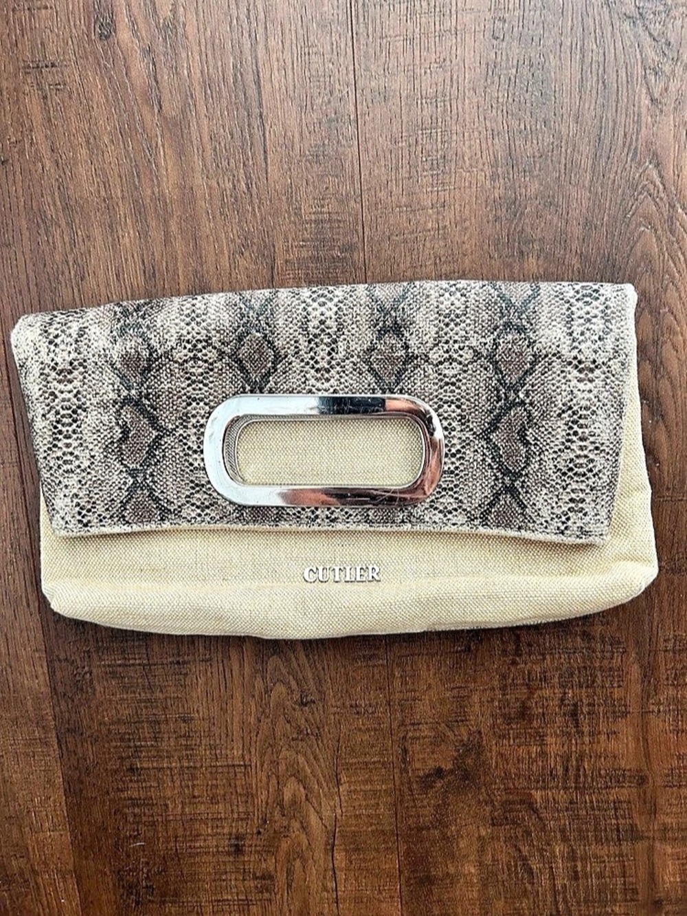Cutler Animal Print Clutch in Beige & Brown